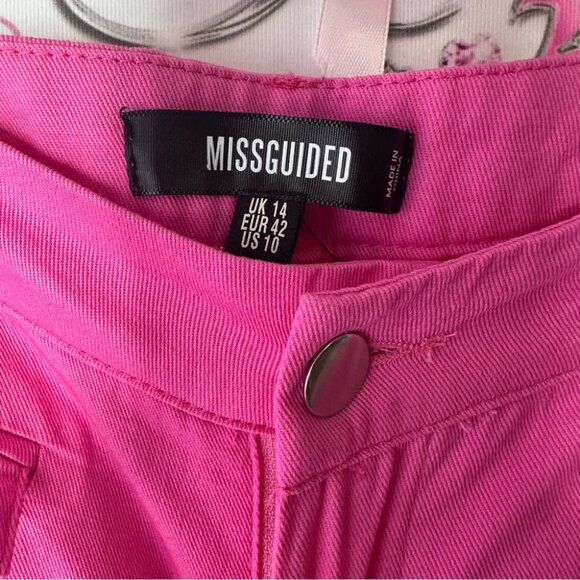 Missguided pants pink cargo bottoms pockets side & back bright comfy size USA 10 - Picture 3 of 3